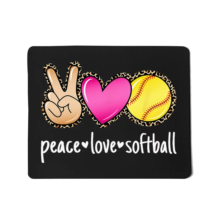 Peace Love Softball Leopard Print Women Softball Mousepad