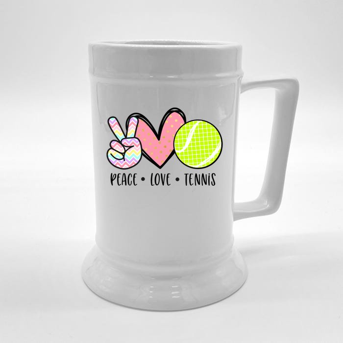 Peace Love Tennis Cute Design Teen Little Girl Meaningful Gift Front & Back Beer Stein