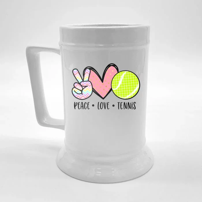 Peace Love Tennis Cute Design Teen Little Girl Meaningful Gift Front & Back Beer Stein