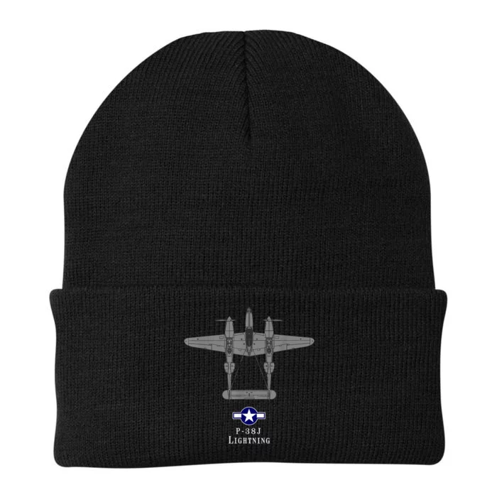 P38 Lightning Tech Drawing WWII Fighter Airplane Knit Cap Winter Beanie