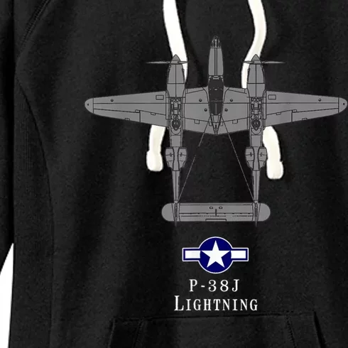 P38 Lightning Tech Drawing WWII Fighter Airplane Women's Fleece Hoodie