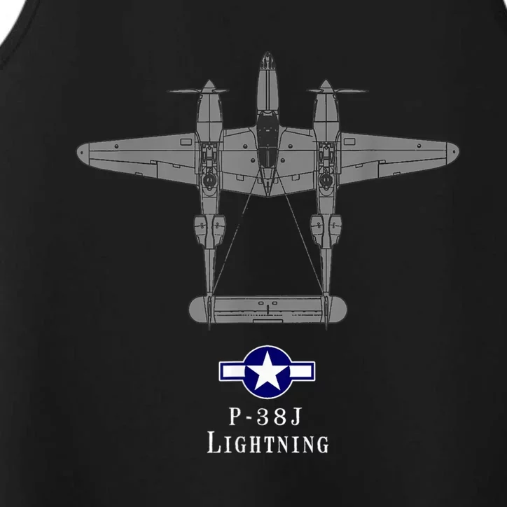 P38 Lightning Tech Drawing WWII Fighter Airplane Performance Tank