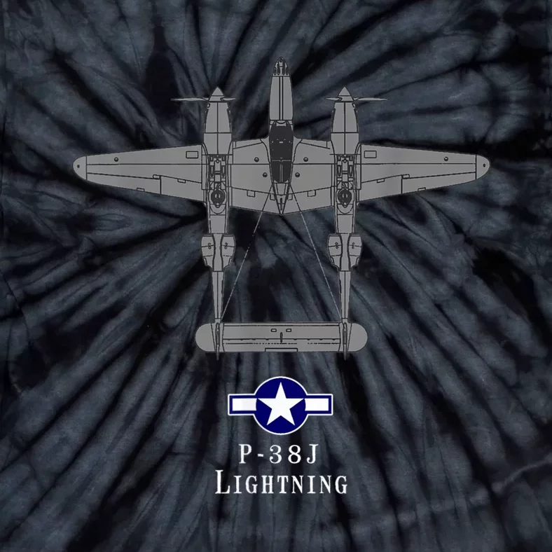 P38 Lightning Tech Drawing WWII Fighter Airplane Tie-Dye T-Shirt