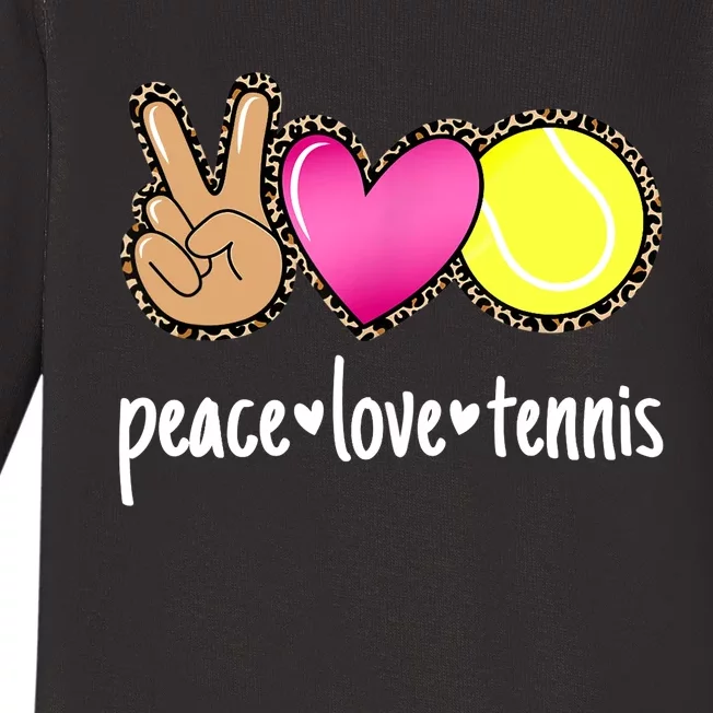 Peace Love Tennis Leopard Print Girls Wo Tennis Baby Long Sleeve Bodysuit