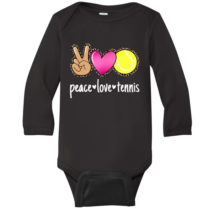 Peace Love Tennis Leopard Print Girls Wo Tennis Baby Long Sleeve Bodysuit