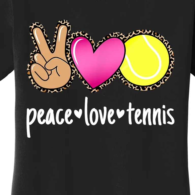 Peace Love Tennis Leopard Print Girls Wo Tennis Women's T-Shirt