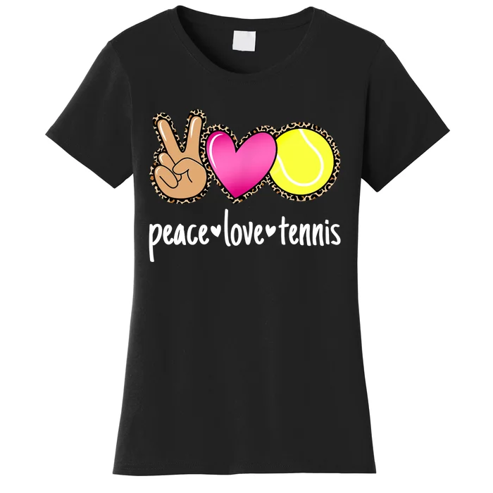 Peace Love Tennis Leopard Print Girls Wo Tennis Women's T-Shirt