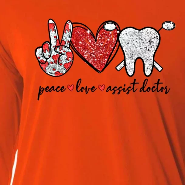 Peace Love Teeth Assist Doctor Funny Dental Assistant Gift Cooling Performance Long Sleeve Crew