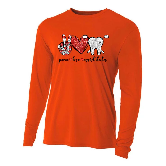 Peace Love Teeth Assist Doctor Funny Dental Assistant Gift Cooling Performance Long Sleeve Crew