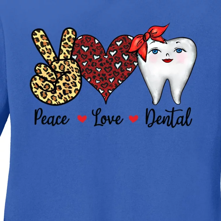 Peace Love Teeth Dentist Valentine's Day Dental Assistant Gift Ladies Long Sleeve Shirt