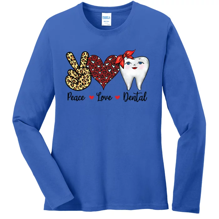 Peace Love Teeth Dentist Valentine's Day Dental Assistant Gift Ladies Long Sleeve Shirt