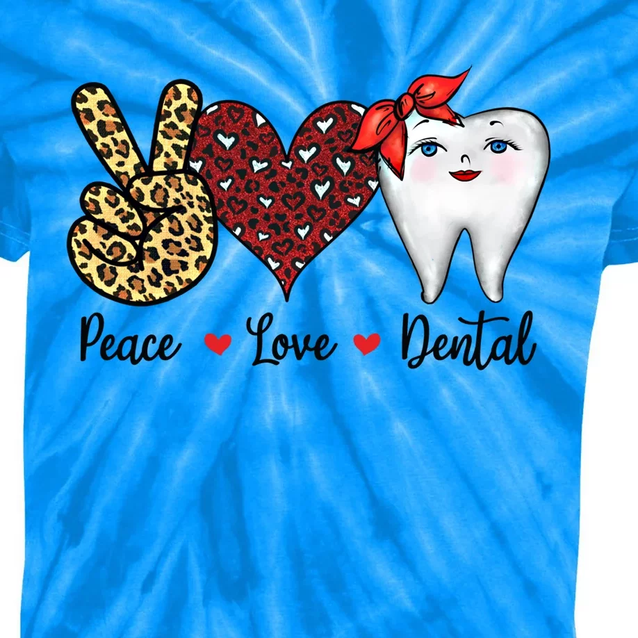 Peace Love Teeth Dentist Valentine's Day Dental Assistant Gift Kids Tie-Dye T-Shirt