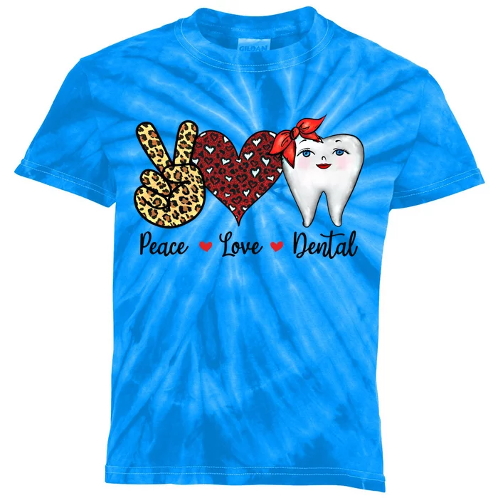 Peace Love Teeth Dentist Valentine's Day Dental Assistant Gift Kids Tie-Dye T-Shirt