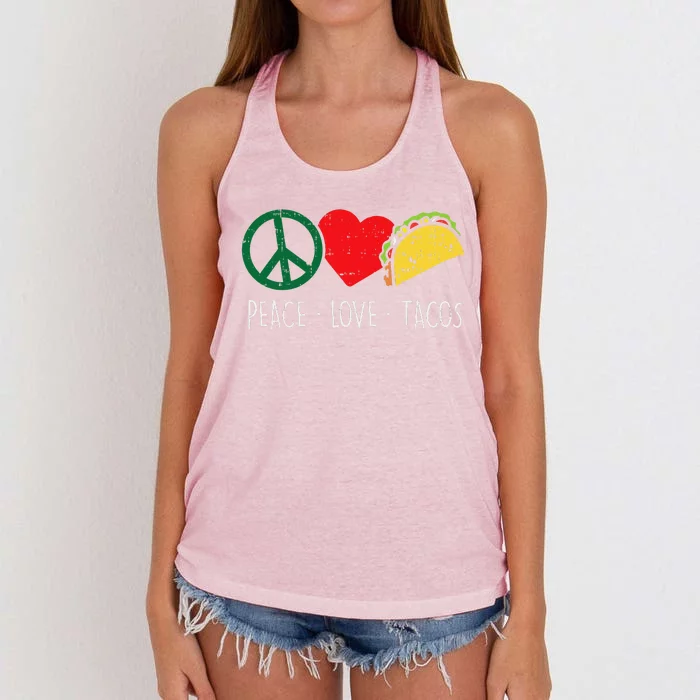 Peace Love Tacos Cinco De Mayo Fiesta Mexican Hippie Women Women's Knotted Racerback Tank