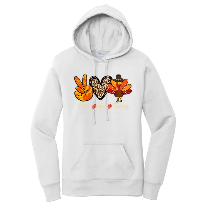 Peace Love Turkey Little Pilgrim Thanksgiving Women's Pullover Hoodie