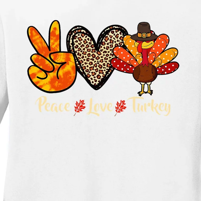 Peace Love Turkey Little Pilgrim Thanksgiving Ladies Long Sleeve Shirt