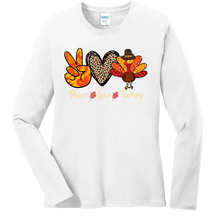 Peace Love Turkey Little Pilgrim Thanksgiving Ladies Long Sleeve Shirt