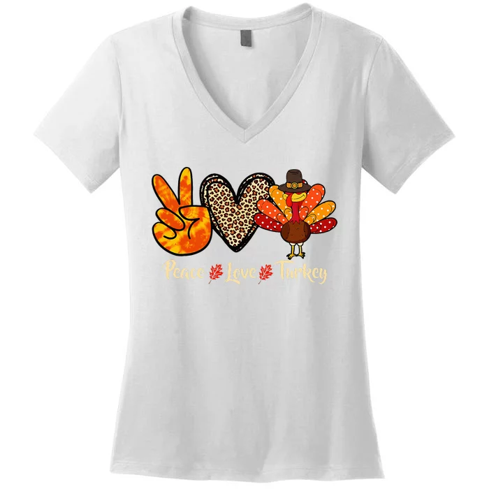 Peace Love Turkey Little Pilgrim Thanksgiving Women's V-Neck T-Shirt