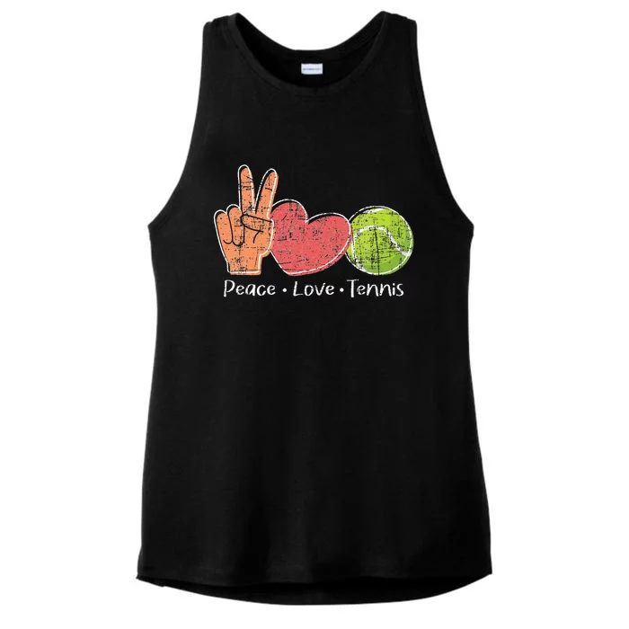 Peace Love Tennis Tournament Player Ladies Tri-Blend Wicking Tank