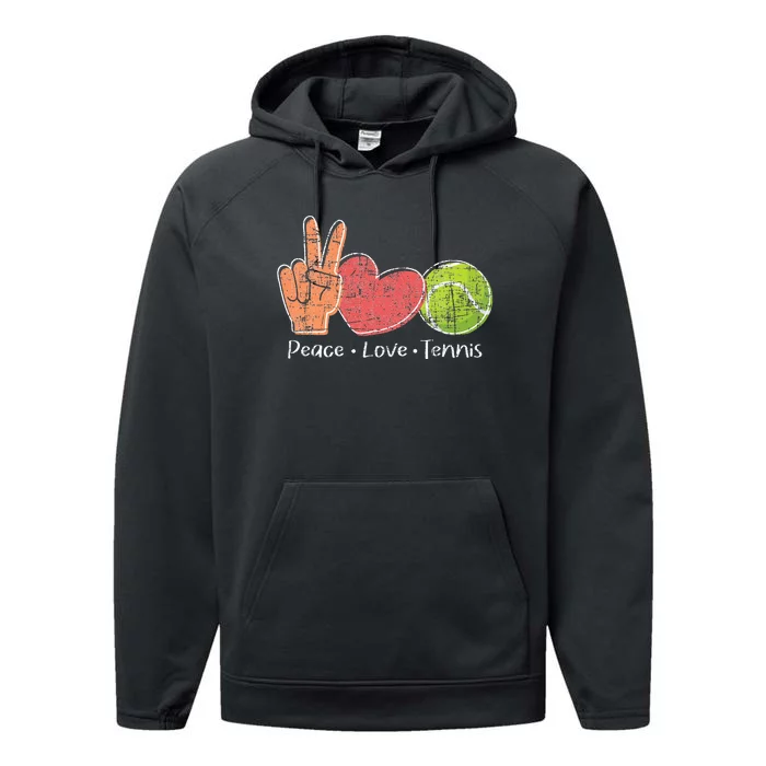 Peace Love Tennis Tournament Player Performance Fleece Hoodie