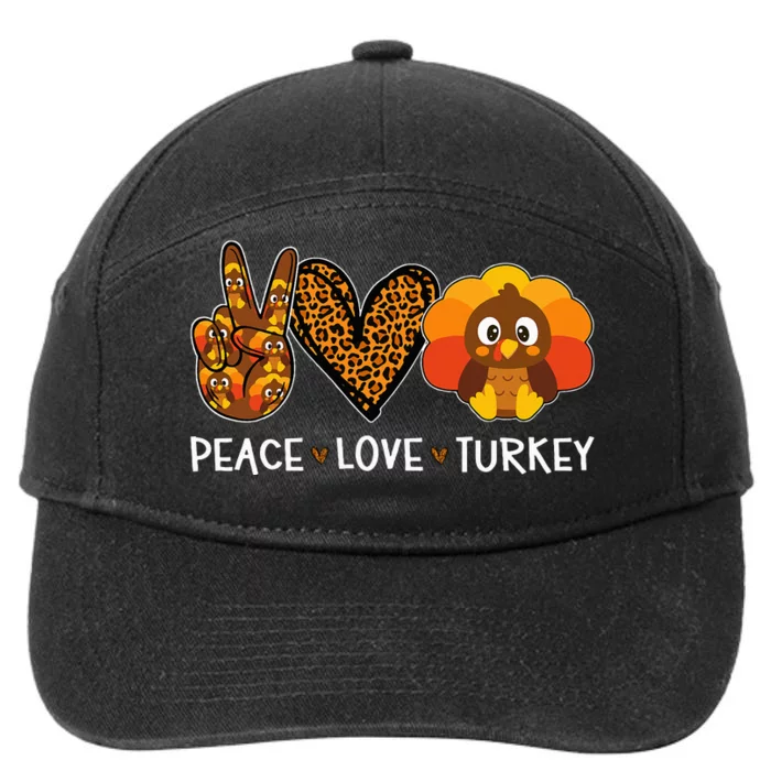 Peace Love Turkey Little Pilgrim Gift Thanksgiving 7-Panel Snapback Hat