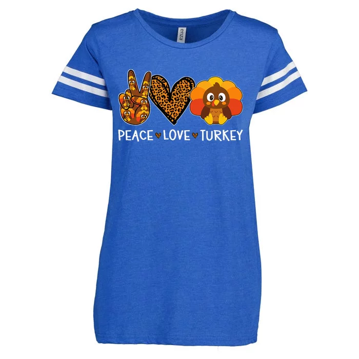 Peace Love Turkey Little Pilgrim Gift Thanksgiving Enza Ladies Jersey Football T-Shirt