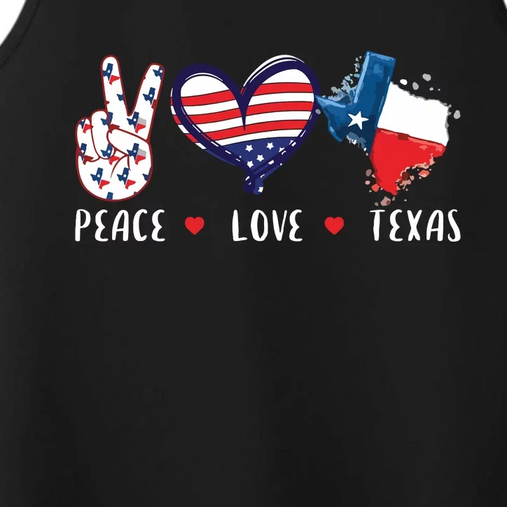 Peace Love Texas Flag Grown Souvenirs Performance Tank