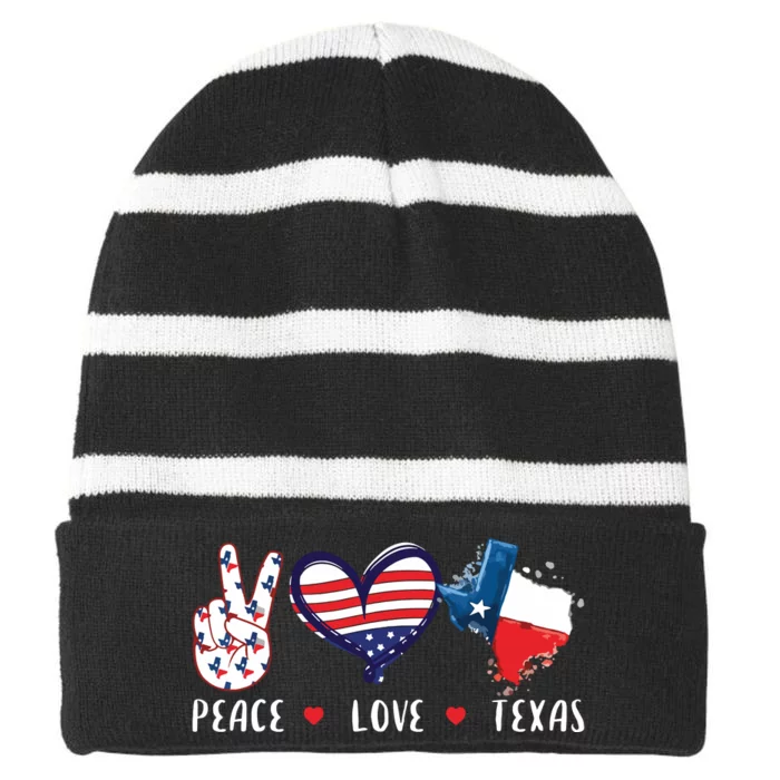 Peace Love Texas Flag Grown Souvenirs Striped Beanie with Solid Band