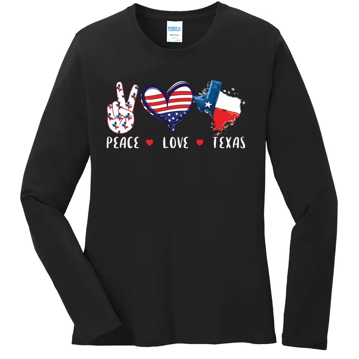 Peace Love Texas Flag Grown Souvenirs Ladies Long Sleeve Shirt