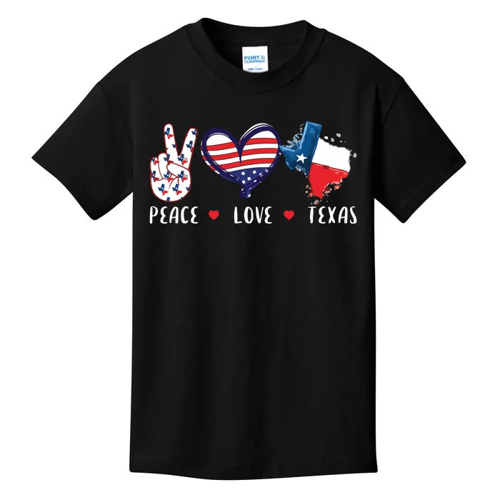 Peace Love Texas Flag Grown Souvenirs Kids T-Shirt