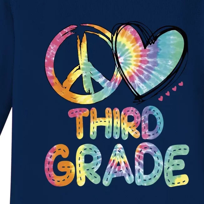 Peace Love Third Grade Funny Tie Dye Hello Third Grade Gift Baby Long Sleeve Bodysuit