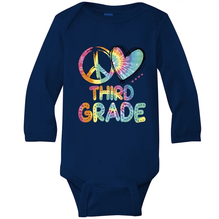 Peace Love Third Grade Funny Tie Dye Hello Third Grade Gift Baby Long Sleeve Bodysuit