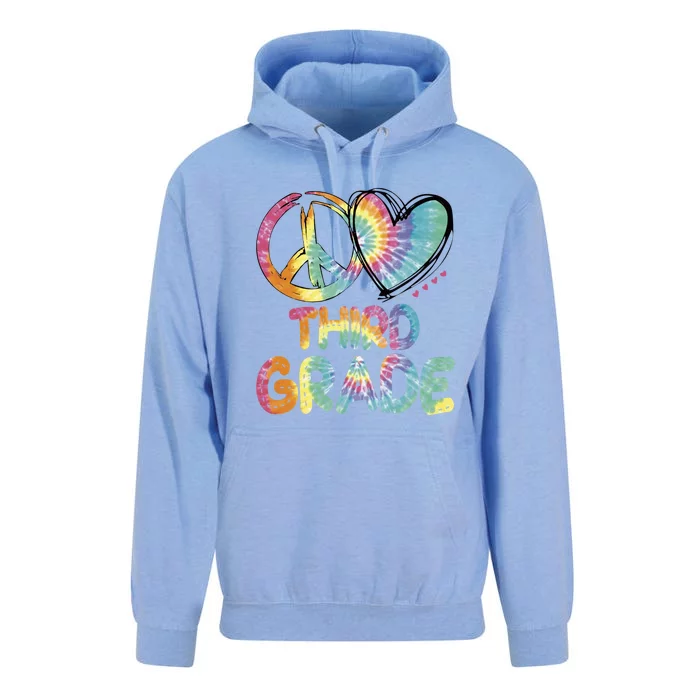 Peace Love Third Grade Funny Tie Dye Hello Third Grade Gift Unisex Surf Hoodie