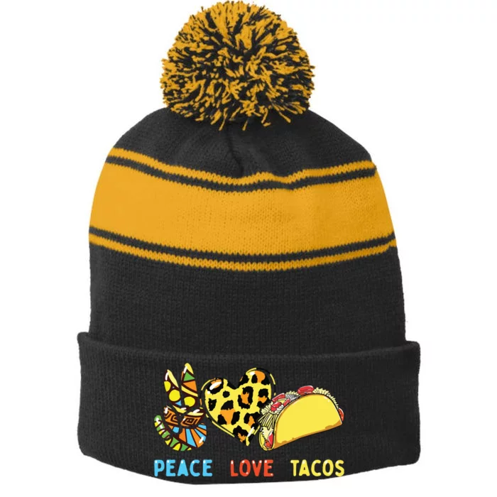 Peace Love Tacos Cute Taco Tuesday Mexican Food Lovers Stripe Pom Pom Beanie