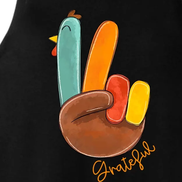 Peace Love Turkey Grateful Turkey Hand Sign Thanksgiving Gift Ladies Tri-Blend Wicking Tank