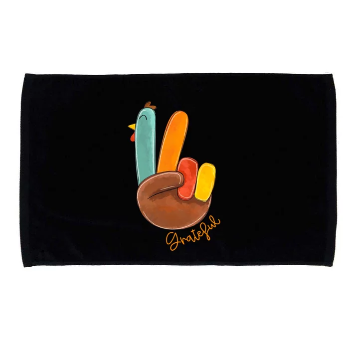 Peace Love Turkey Grateful Turkey Hand Sign Thanksgiving Gift Microfiber Hand Towel