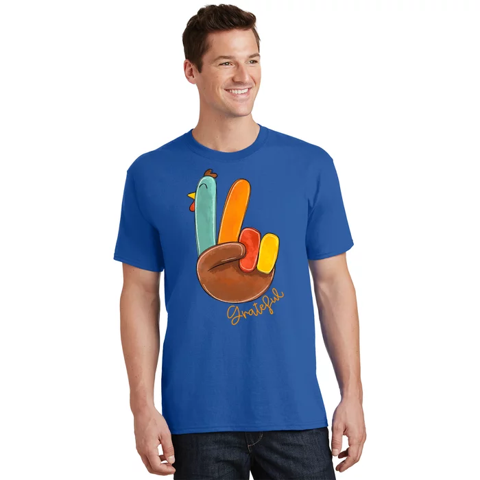 Peace Love Turkey Grateful Turkey Hand Sign Thanksgiving Gift T-Shirt