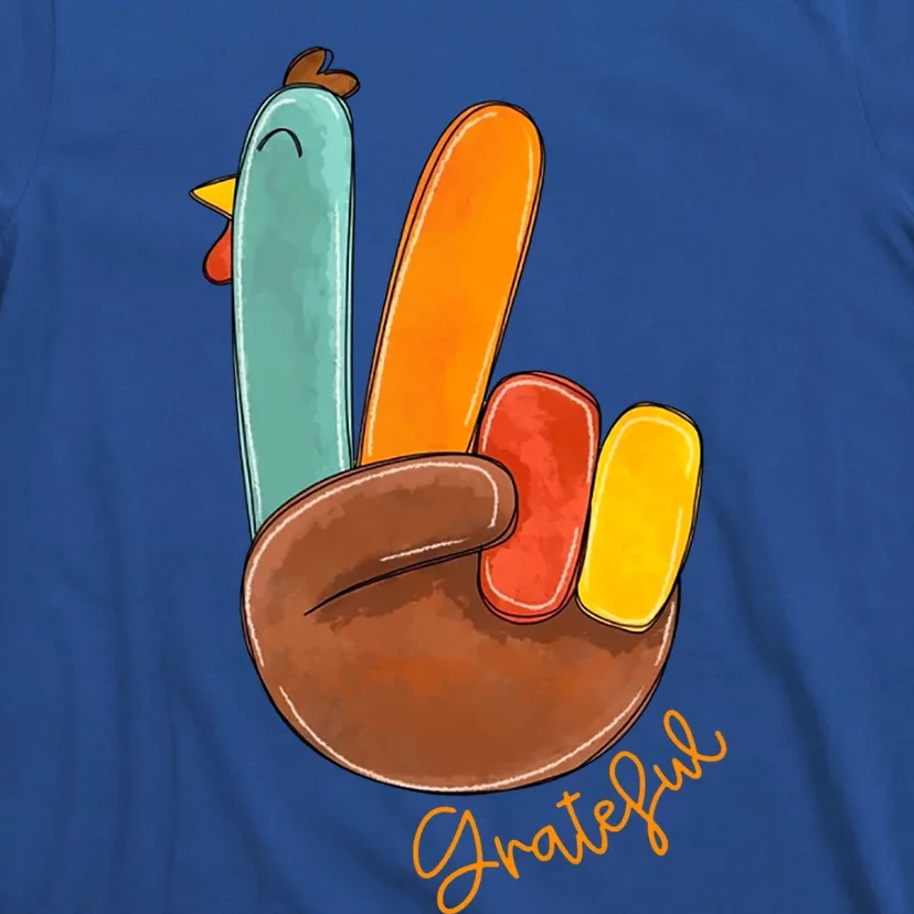 Peace Love Turkey Grateful Turkey Hand Sign Thanksgiving Gift T-Shirt