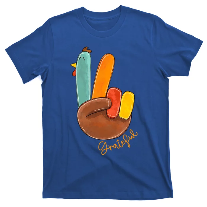 Peace Love Turkey Grateful Turkey Hand Sign Thanksgiving Gift T-Shirt