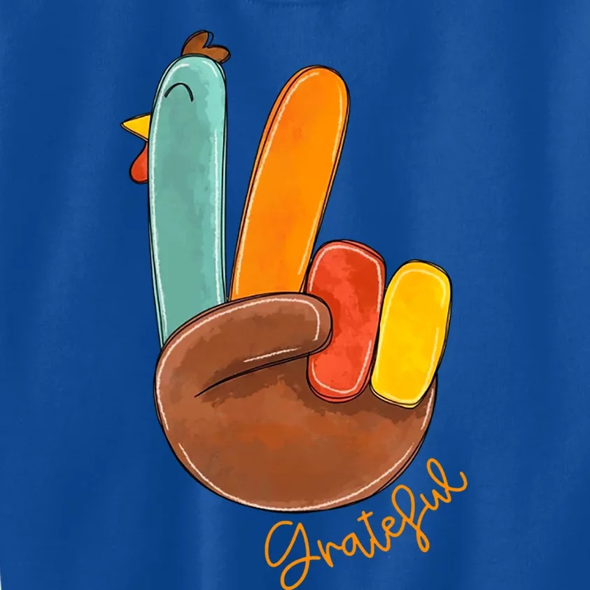 Peace Love Turkey Grateful Turkey Hand Sign Thanksgiving Gift Kids Sweatshirt