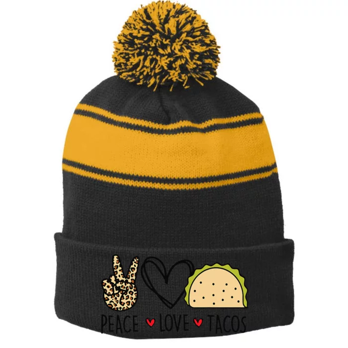 Peace Love Tacos Cinco De Mayo Gifts For Mexican Stripe Pom Pom Beanie