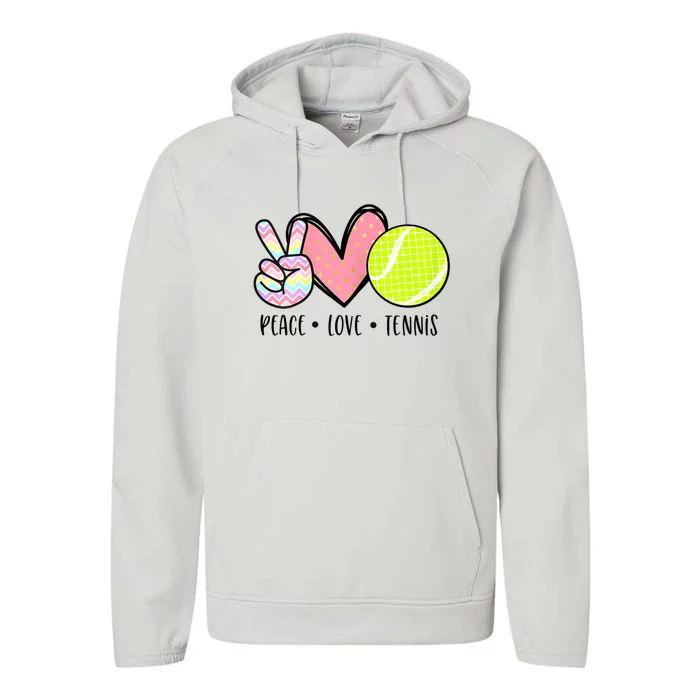 Peace Love Tennis Cute For Teen Little Girl Performance Fleece Hoodie