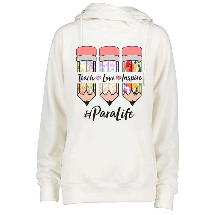 #Para Life Teach Love Inspire Cute Colorful Pencils Womens Funnel Neck Pullover Hood