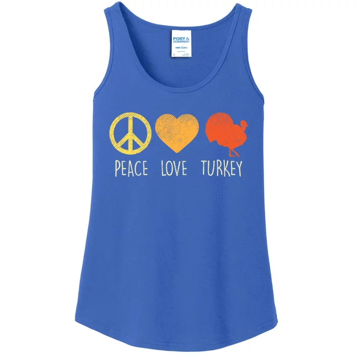 Peace Love Turkey Funny Thanksgiving Day Hippie Hippy Gift Ladies Essential Tank