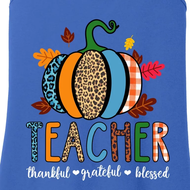 Pumpkin Leopard Teacher Thankful Grateful Blessed Gift Ladies Essential Tank