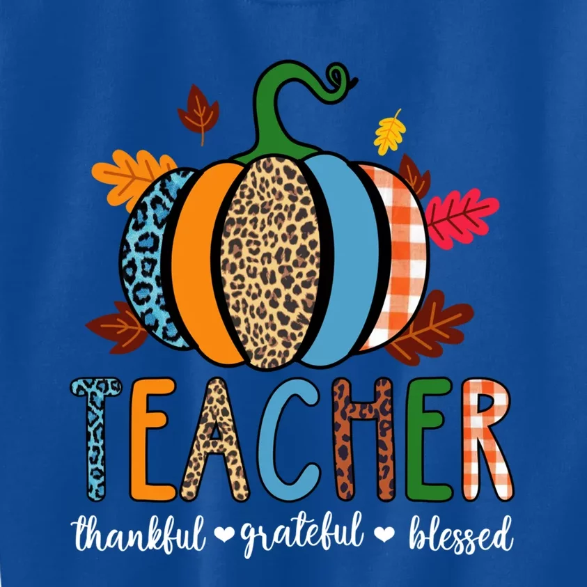 Pumpkin Leopard Teacher Thankful Grateful Blessed Gift Kids Sweatshirt