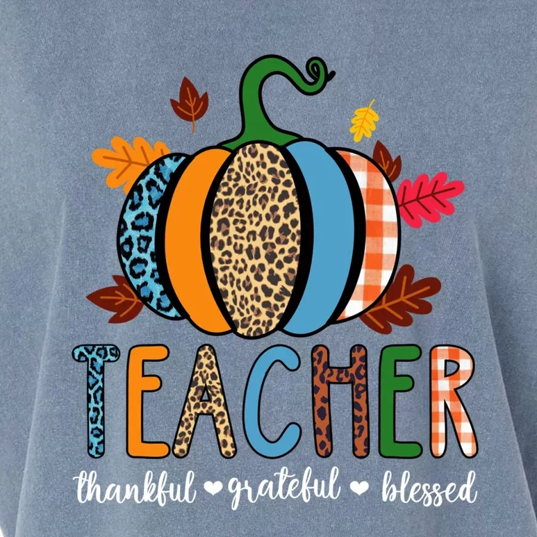 Pumpkin Leopard Teacher Thankful Grateful Blessed Gift Garment-Dyed Women's Muscle Tee