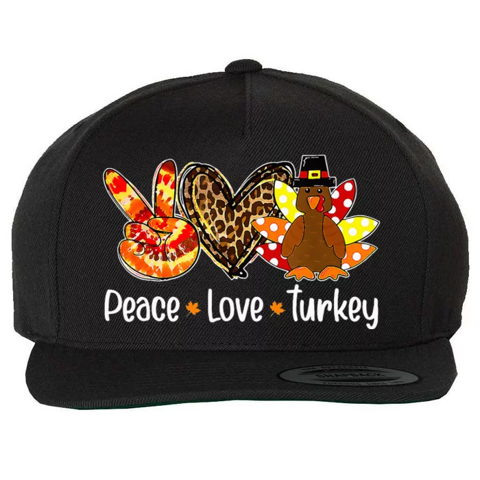 Peace Love Turkey Pumpkin Gobble Turkey Thanksgiving Wool Snapback Cap