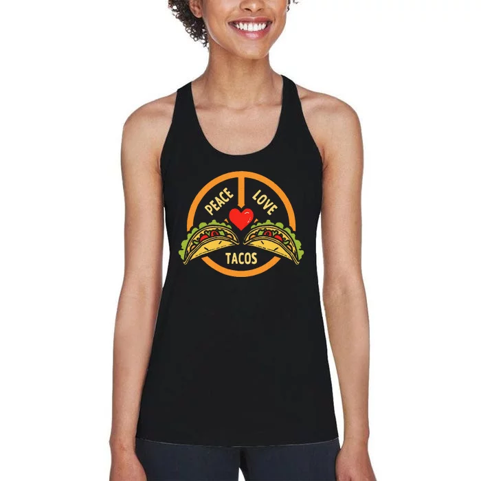 Peace Love Tacos Cinco De Mayo Mexican Fiesta Hippie Heart Women's Racerback Tank