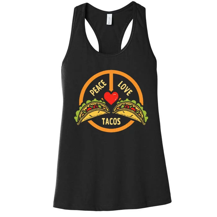 Peace Love Tacos Cinco De Mayo Mexican Fiesta Hippie Heart Women's Racerback Tank